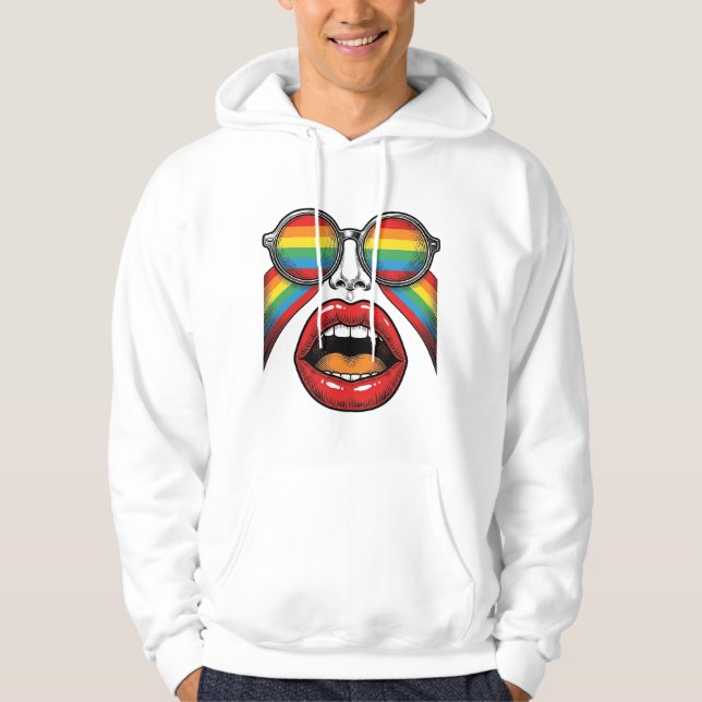 Moletom Óculos de Sol Arco-íris Retrô Lábios Rosto Design  (Frente)