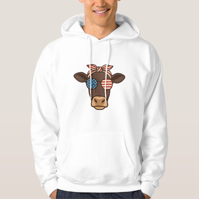 Moletom Óculos de sol com cabeça de vaca patriótica design (Frente)