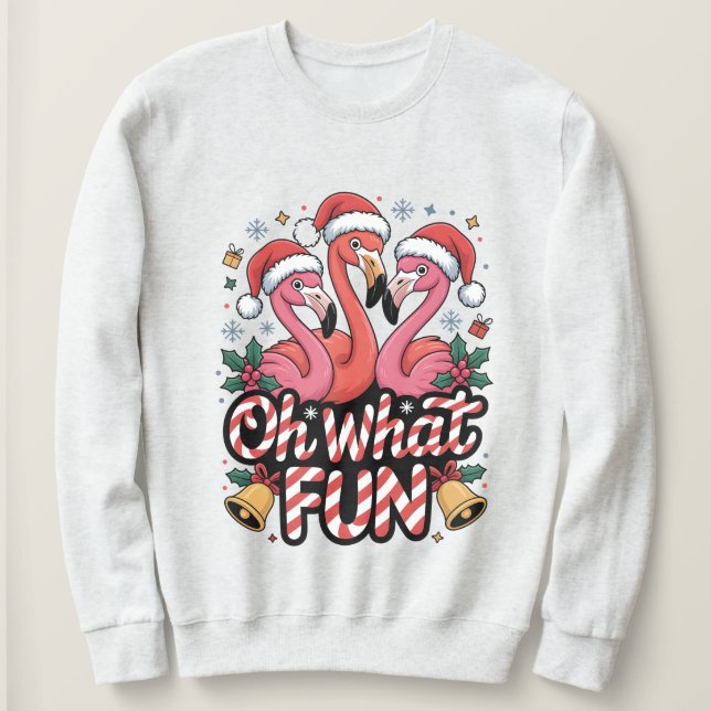 Moletom Oh que divertido, designs de Natal com flamingos (Frente do Design)