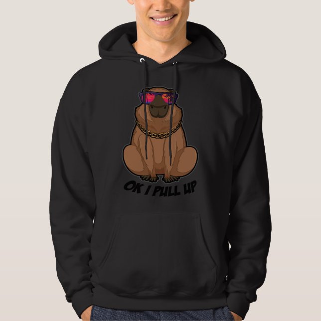 Moletom Ok eu puxo óculos de sol de capivara praia Capibar (Frente)