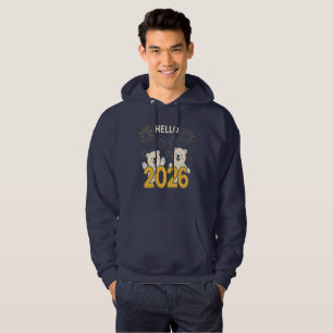 Moletom Olá 2026 Urso Polar Férias Presente Capuz Unisex