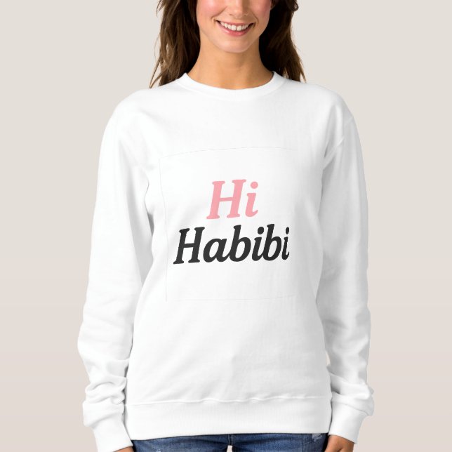 Moletom Olá Habibi Sweatshirt – Fofo Minimal Árabe-Inglês (Frente)