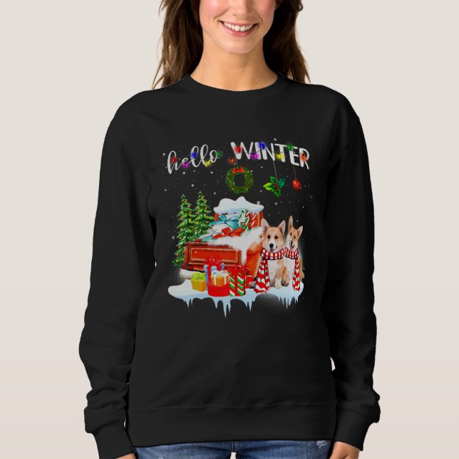 Moletom Olá, inverno, Corgi, Árvore de Natal (Frente)