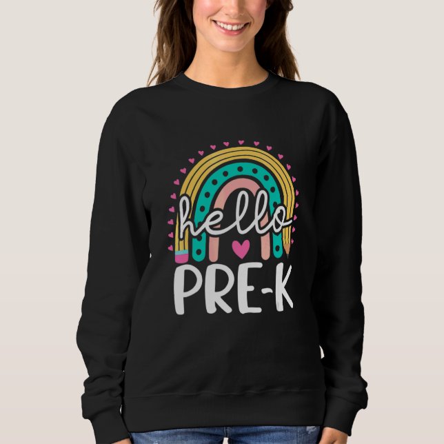 Moletom Olá Pré-escolar Arco-íris Retro Professora Pré-esc (Frente)