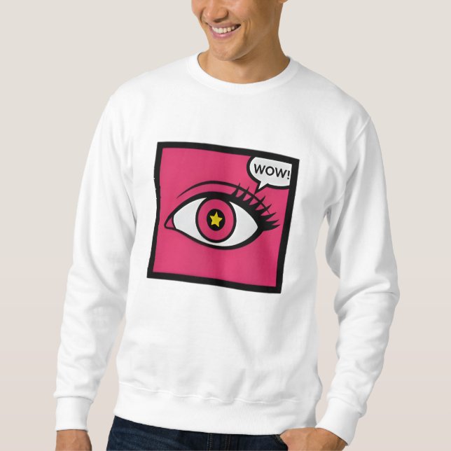Moletom Olho da Pop Art Preenchimento Rosa Caixa Texto Wow (Frente)