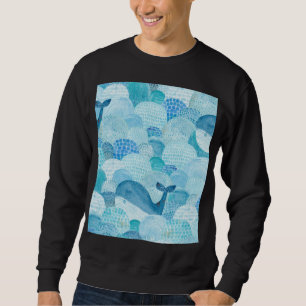 Moletom Ondas, baleia, textura azul infantil