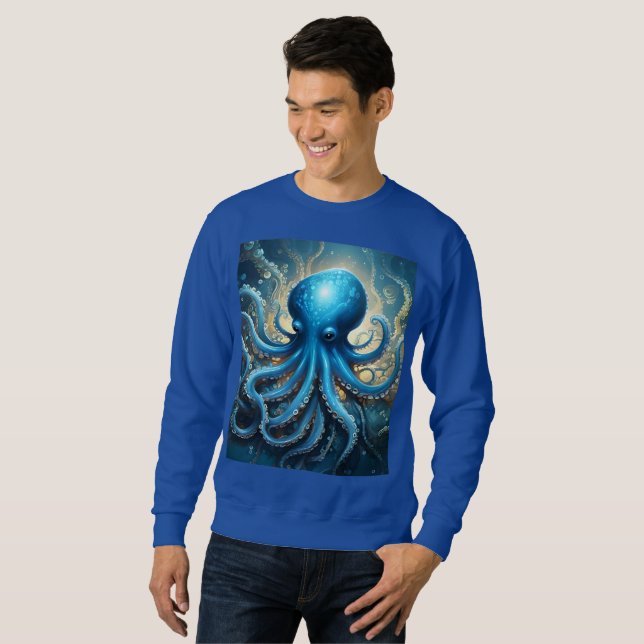 Moletom Ondas Celestiais: A Arte Fractal Octopus Azul (Frente Completa)
