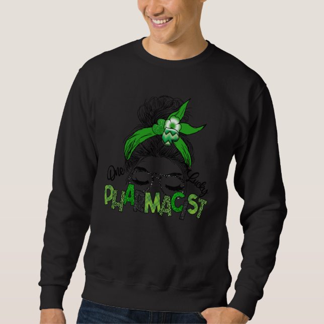 Moletom One Lucky Pharmacist Messy Bun Shamrock St Patrick (Frente)