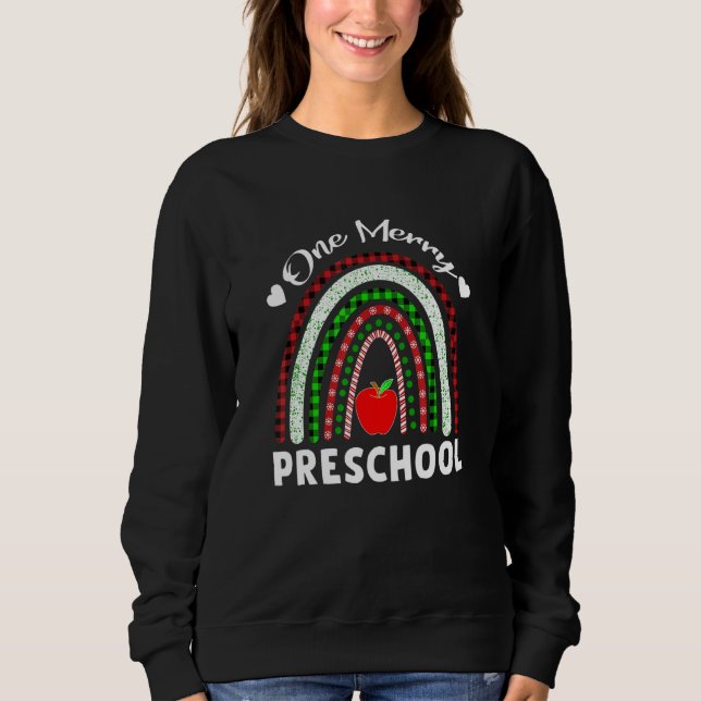 Moletom One Merry Preschool Teacher Christmas Rainbow Leop (Frente)