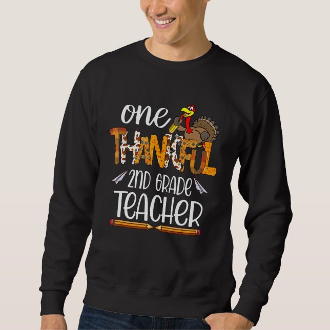 Moletom One Thankful 2nd Grade Teacher Turkey Fall Thanksg (Frente)
