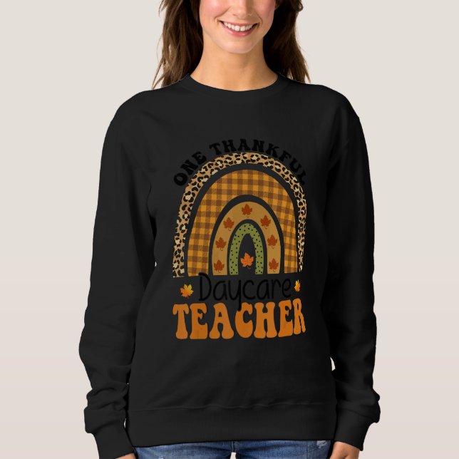 Moletom One Thankful Daycare Teacher Groovy Thanksgiving R (Frente)