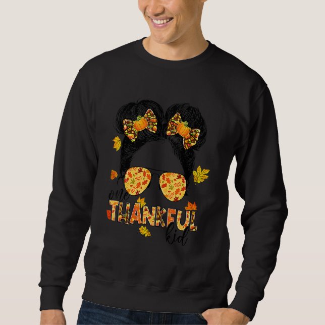 Moletom One Thankful Kid Messy Bun  Fall Autumn Thanksgivi (Frente)