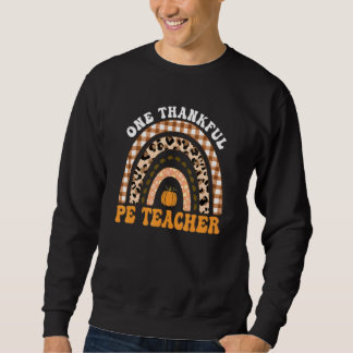 Moletom One Thankful PE Teacher Thanksgiving Rainbow Leopa