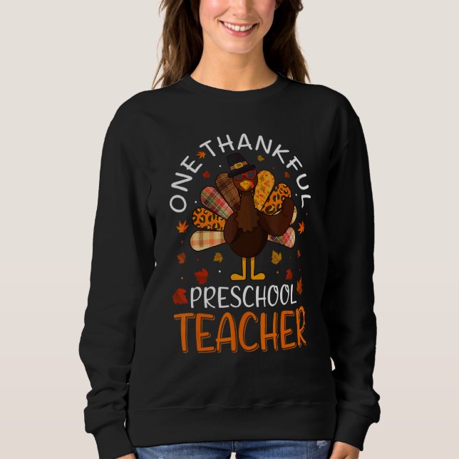 Moletom One Thankful Preschool Teacher Leopard Thanksgivin (Frente)