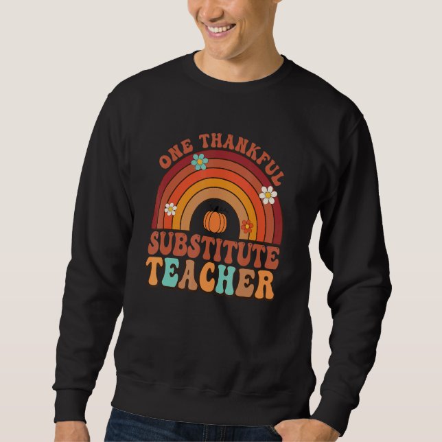 Moletom One Thankful Substitute Teacher Groovy Thanksgivin (Frente)