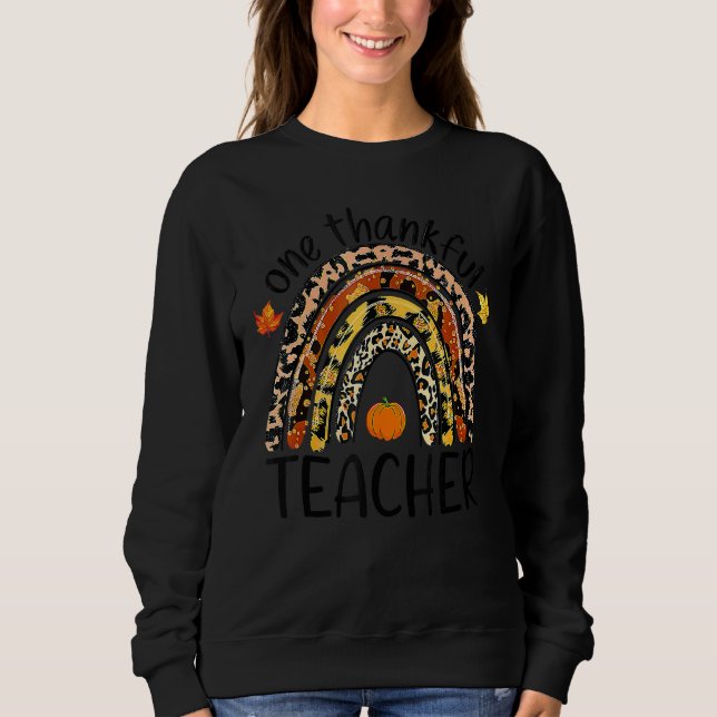 Moletom One Thankful Teacher Thanksgiving Rainbow Leopard  (Frente)