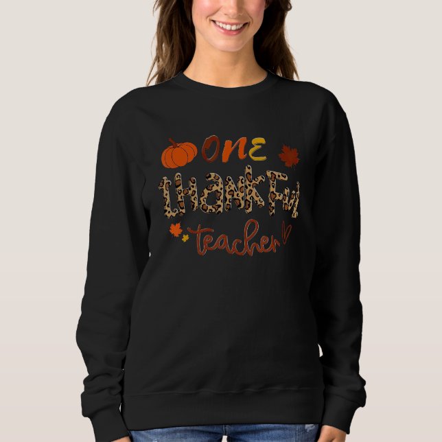 Moletom One Thankful Teacher Thanksgiving Teacher Leopard  (Frente)