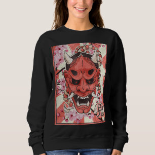 Moletom Oni Mask Yokai Demon Mask Japonês Aestético Retro