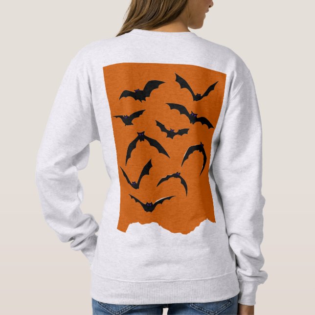 Moletom Orange Black Spooky Bats Modern Happy Halloween (Verso)