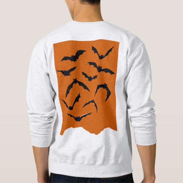Moletom Orange Black Spooky Bats Modern Happy Halloween (Verso)