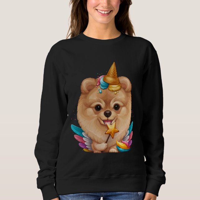 Moletom Orange Pomeranian Ice Cream Unicorn (Frente)