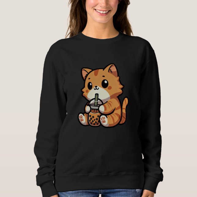 Moletom Orange Tabby Cat Bubble Tea Pet Funny Boba (Frente)