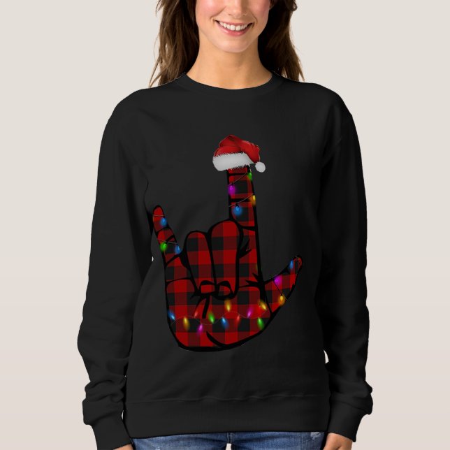 Moletom Orgulho ASL - Sinal de Feliz Natal - Xadrez Vermel (Frente)