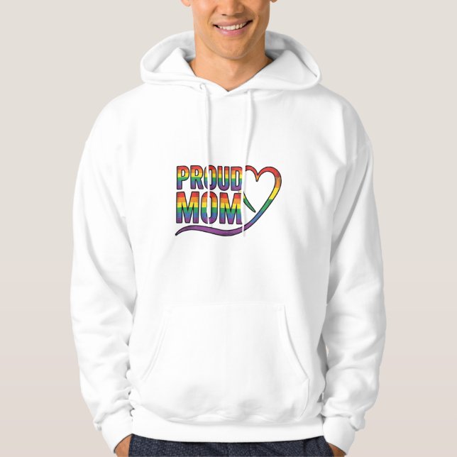 Moletom Orgulhosa Mãe Coração Arco-Íris Design de Gravação (Frente)