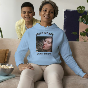 Moletom Orgulhosa Mãe de Gato Preto Azul Foto Personalizad