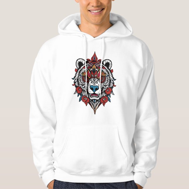 Moletom Ornamentado Tribal Bear Hoodie com Detalhes Florai (Frente)