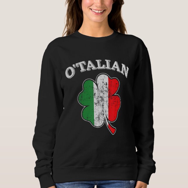 Moletom O'talian shamrock and italy flag for italian St Pa (Frente)