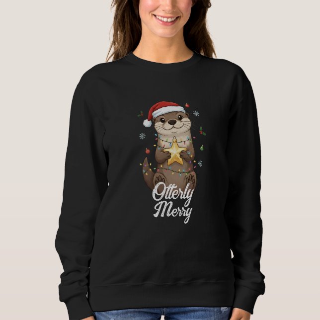 Moletom Otterly Merry Christmas - Cute Otter Santa Hat (Frente)