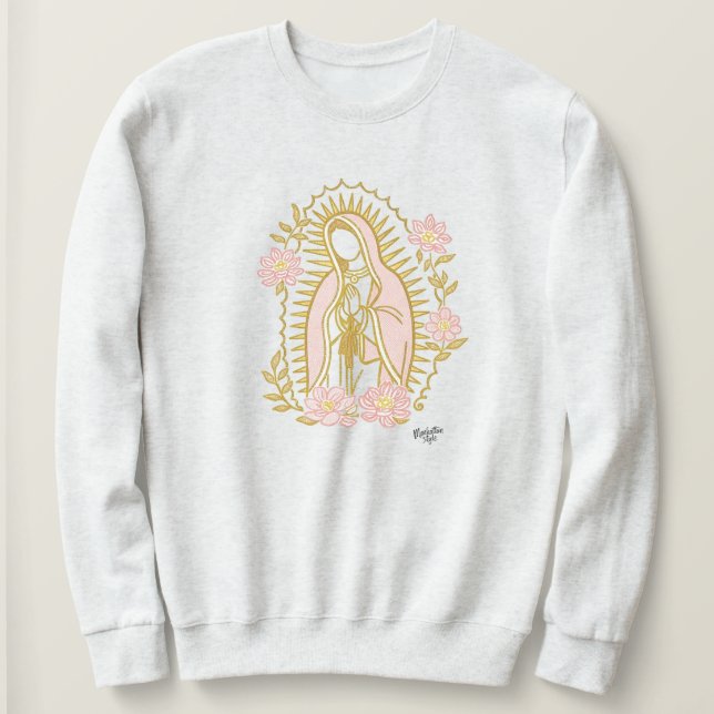 Moletom Our Lady of Guadalupe sweatshirt Virgin Mary flora (Frente do Design)