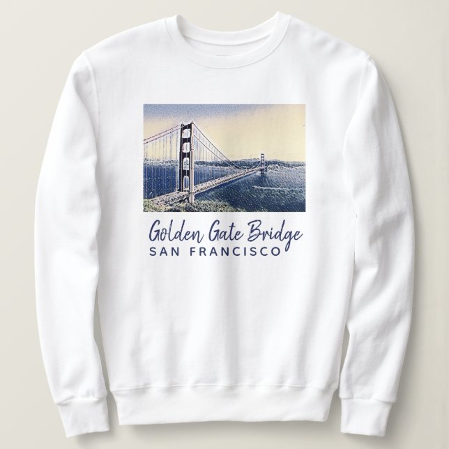 Moletom Ouro Gate Bridge San Francisco Watercolor Art (Frente do Design)