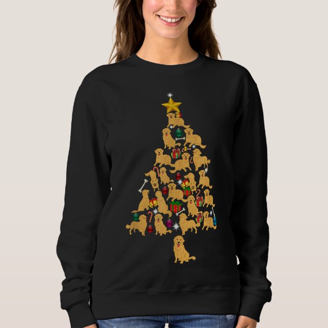 Moletom Ouro Retriever Árvore de Natal Engraçado Cachorro  (Frente)