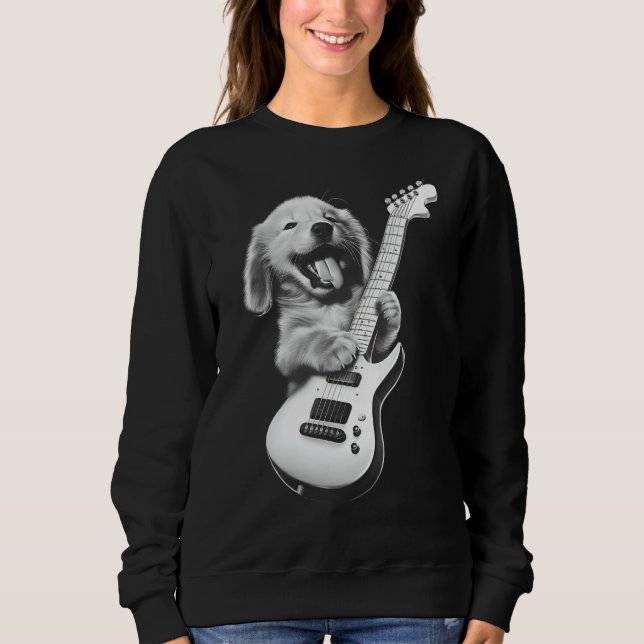 Moletom Ouro Retriever Puppy Tocando Violão - Engraçado (Frente)