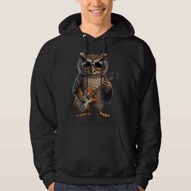 Moletom Owl Playing Electric Guitar  Animal Owl  Guitar (Frente)