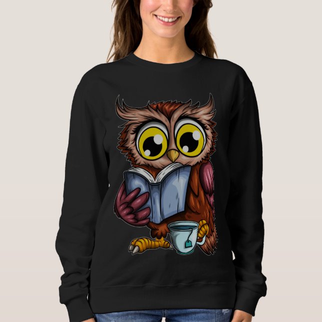 Moletom Owls Book Newspaper Crime Novel Hot Tea Cup Owl Re (Frente)