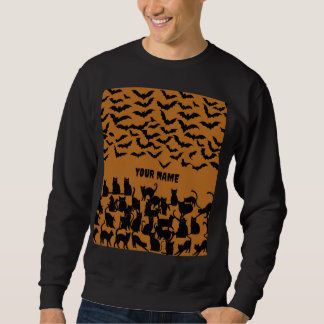 Moletom Padrão de Gato Preto e Morcego para o Halloween Ma