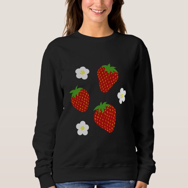 Moletom Padrão de Morango Fofo em Fundo Rosa (Frente)
