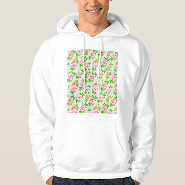 Moletom Padrão de Rosas Cor-de-Rosa Floral (Frente)