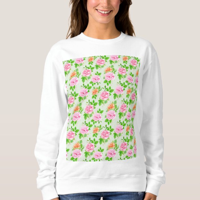 Moletom Padrão de Rosas Cor-de-Rosa Floral (Frente)