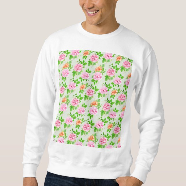 Moletom Padrão de Rosas Cor-de-Rosa Floral (Frente)