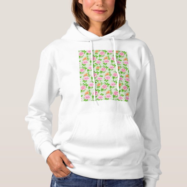 Moletom Padrão de Rosas Cor-de-Rosa Floral (Frente)