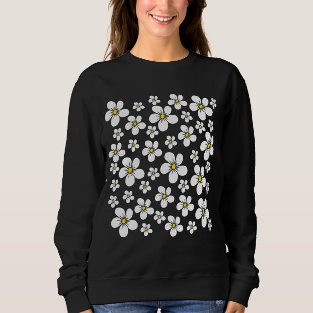 Moletom Padrão Floral Com Flores Brancas Vazias Flores (Frente)