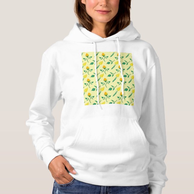 Moletom Padrão floral com rosa amarela e flores tulipas (Frente)