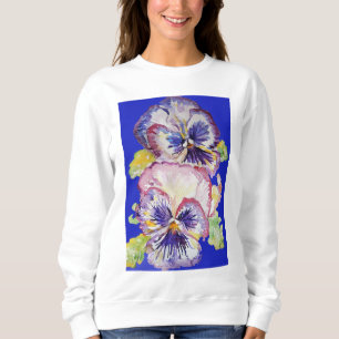 Moletom Padrão Floral de Arte em Aquarela Violeta Pensée
