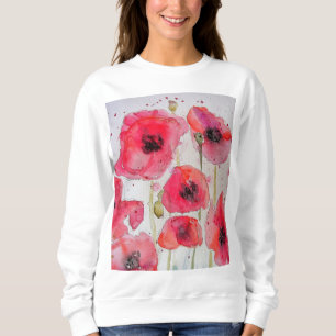 Moletom Padrão Floral de Papoula Vermelha em Arte de Aquar
