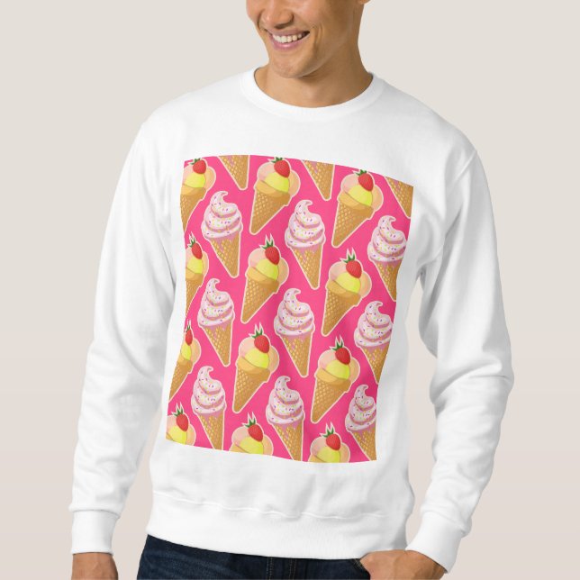 Moletom Padrão rosa Kawaii com sorvete de morango (Frente)
