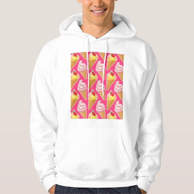 Moletom Padrão rosa Kawaii com sorvete de morango (Frente)